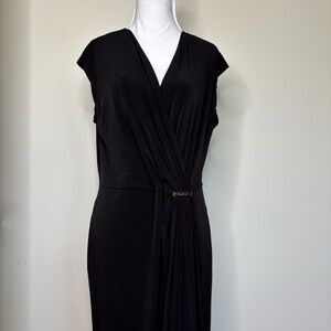 Michael Kors Black Evening Cocktail Dress Drape Front Twist Jersey LBD Sz L BNC3